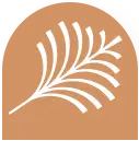 Elegant real estate logo featuring a white palm leaf design on a terracotta arch background, symbolizing nature-inspired, luxury living spaces.